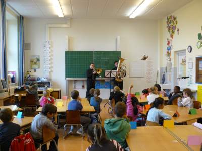 Mitglieder des Ensembles „Münchner Blechreiz“ zu Gast in der 2b